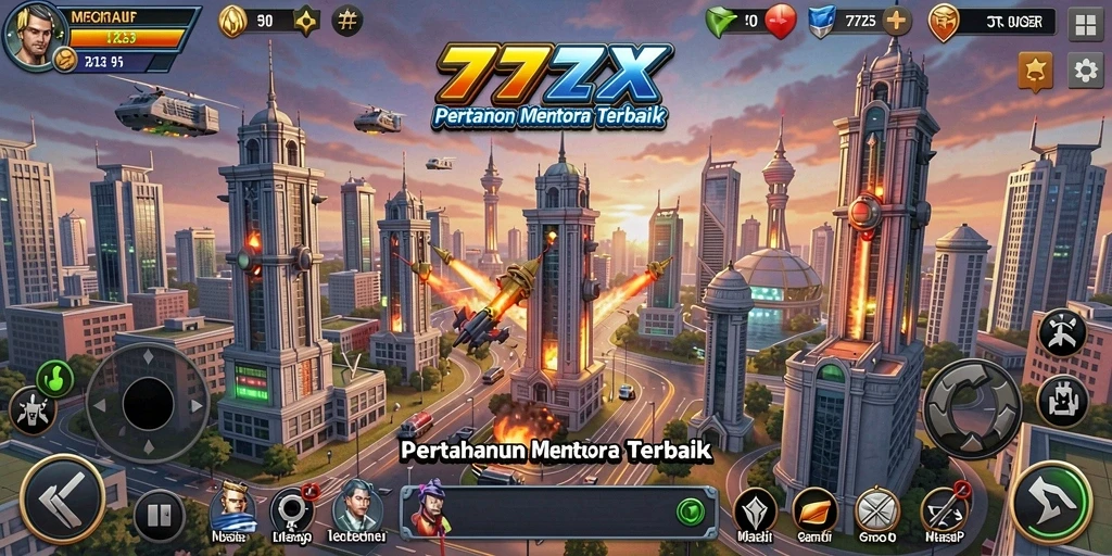 Tangkapan layar gameplay <strong>777ZX</strong> menampilkan strategi menara yang mendebarkan.