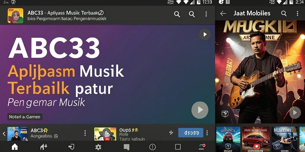 Screenshot menampilkan antarmuka pengguna ABC33 dengan daftar lagu populer.