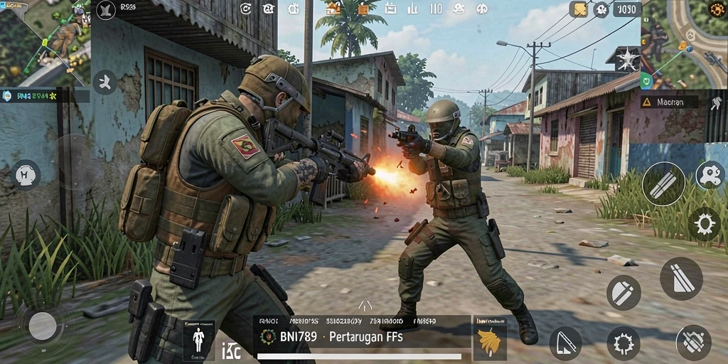 Tangkapan layar BNI789 menampilkan aksi menegangkan dalam pertempuran FPS.