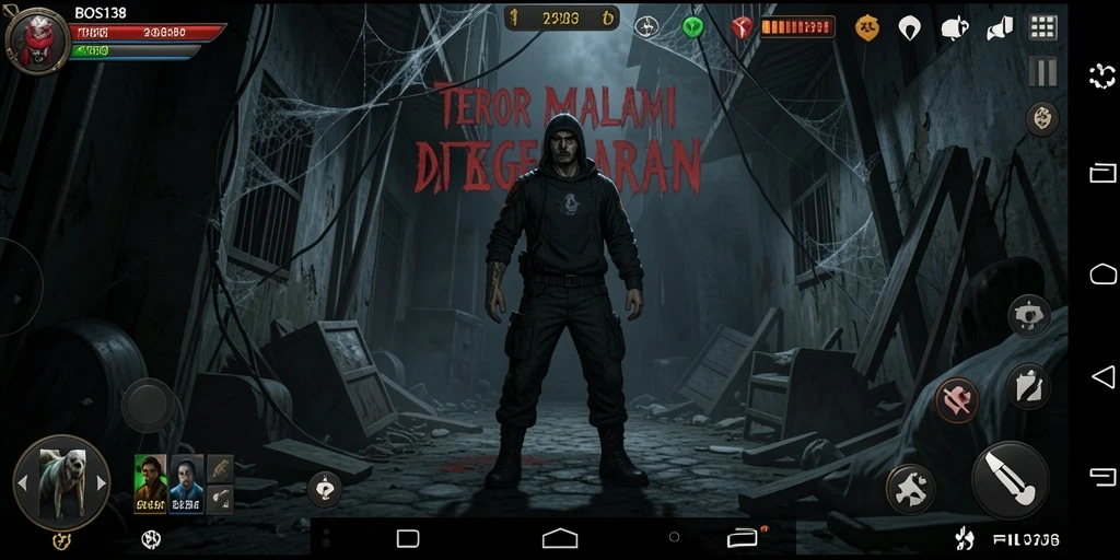 Tampilan gameplay menakutkan dengan atmosfer kegelapan yang mencekam.