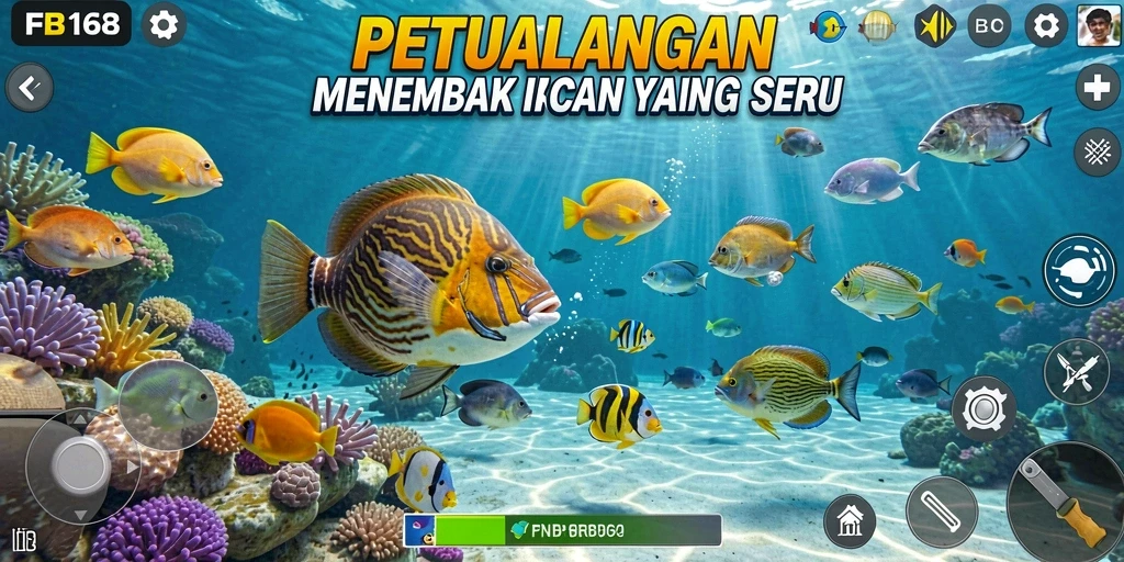Tangkapan layar gameplay FB168 yang menunjukkan aksi menembak ikan.