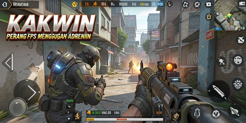 Gameplay KAKWIN yang intens dan seru dalam battlefield FPS.
