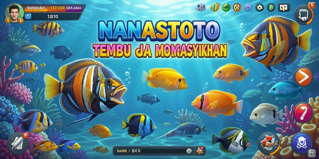 Screenshot utama NANASTOTO menampilkan aksi seru menangkap ikan.
