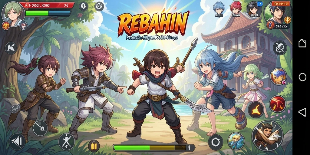 Tampilan gameplay seru dalam REBAHIN dengan karakter anime ikonik.
