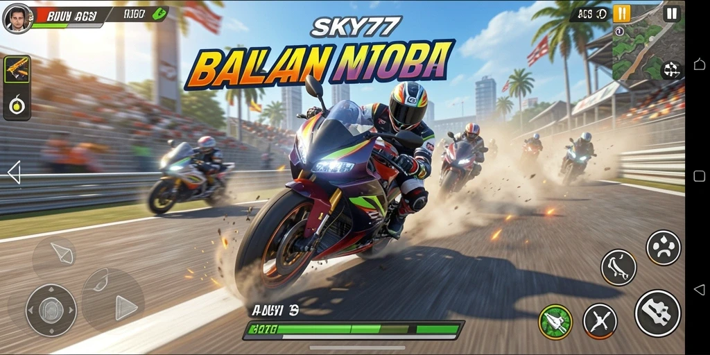 Gameplay seru balapan motor di SKY77 dengan aksi mendebarkan.
