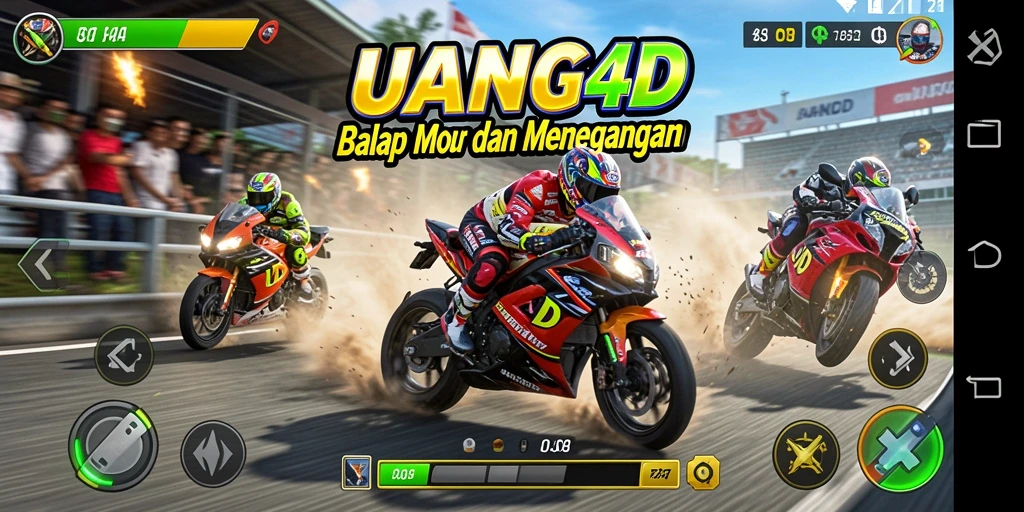 Tampilan gameplay UANG4D yang memukau dengan balapan motor yang mendebarkan.