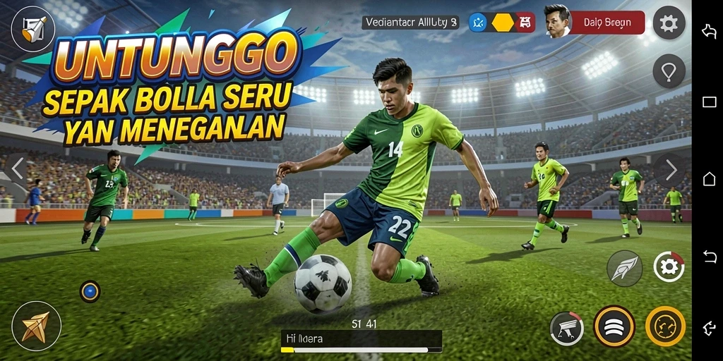 Tampilan gameplay seru di dalam lapangan sepak bola UNTUNGGO.